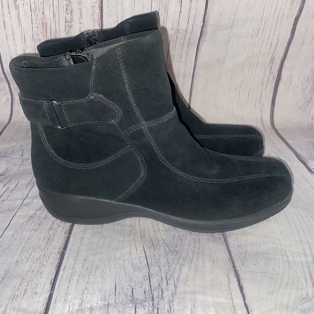 Clarks Womens Black Leather Ankle Boots 10 Comfort Wedge Zip Minimalist Classic